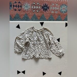 Peek|Baby girl,toddler long sleeve blouse in cream Floral design with ruffles•2T